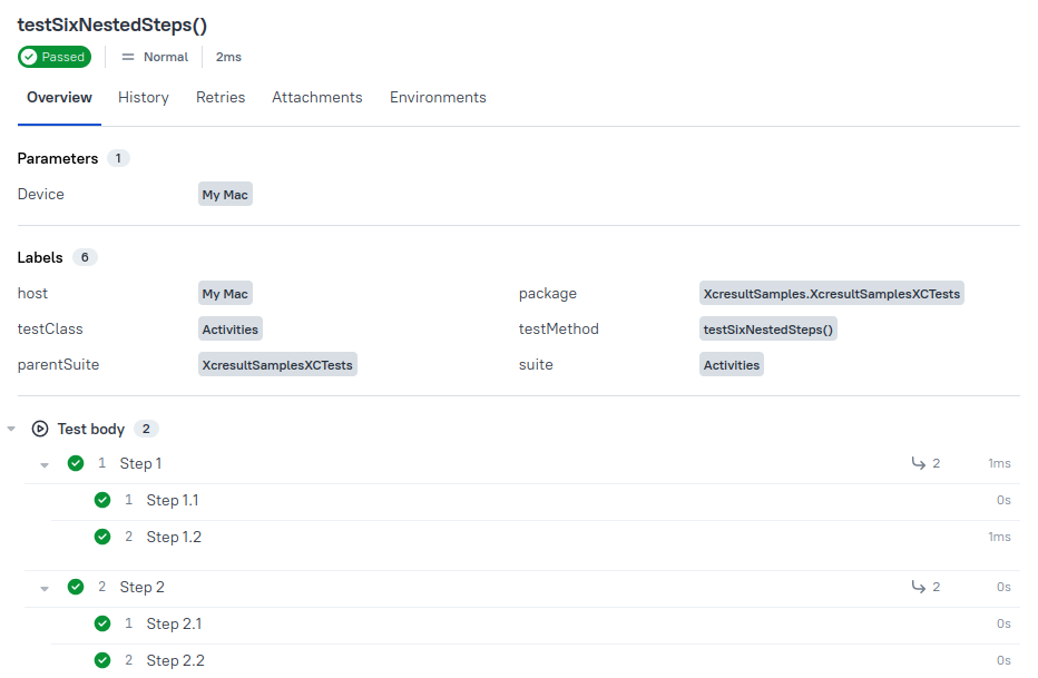 Xcode Activities in Allure Report