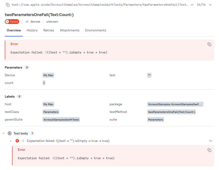 Xcode Parameterized Tests in Allure Report