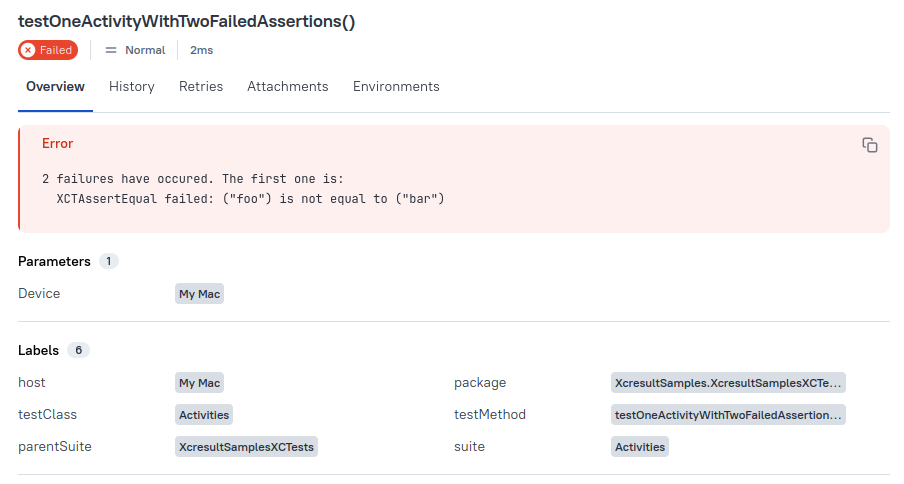 Xcode Failed Assertions in Allure Report