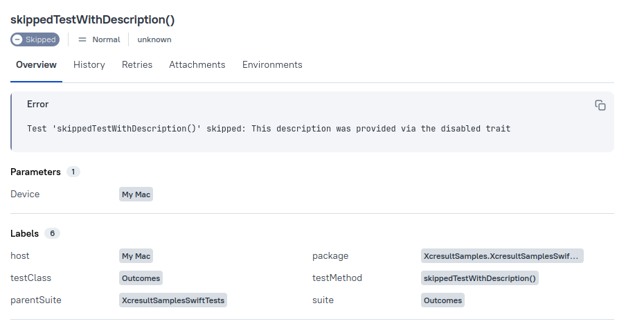 Xcode Skipped Tests in Allure Report