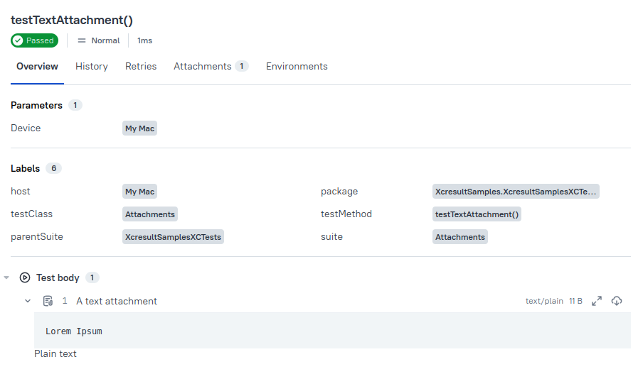 Xcode Attachments in Allure Report