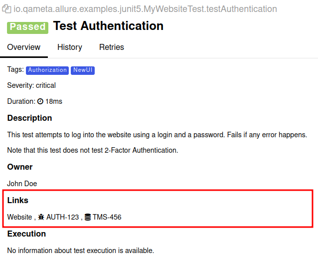 Allure Report links Allure Report links