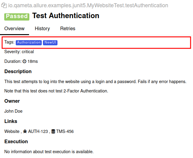 Allure Report tags Allure Report tags